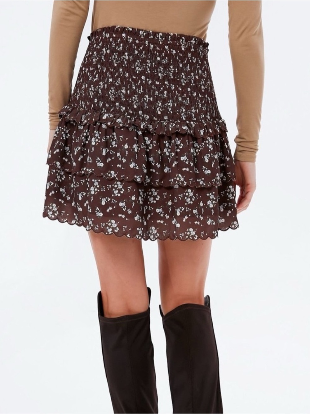 NWT Tuckernuck Hyacinth House "Steff" Smocked Mini Skirt XL Brown Ditsy Floral - Picture 2 of 11